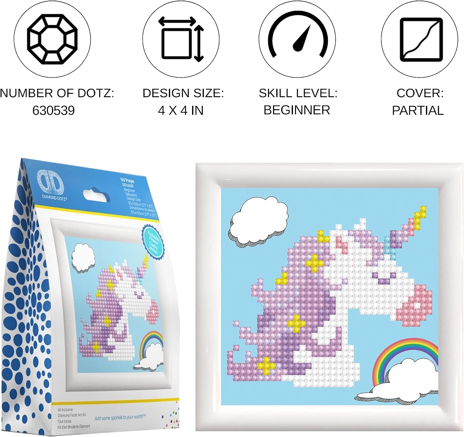 DIAMOND DOTZ Uni Prayer Unicorn Diamond Painting Kits for Adults - Diamond Art Kits a Relaxing Creative Craft Kit with Dotz Gems 4"x4"