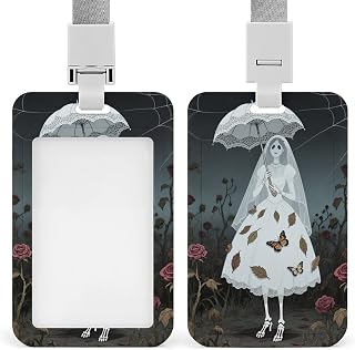 ID Badge Holder - Wedding Ghost Bride Retractable Badge Reel, Vertical Card Name Tag Holder with Breakaway Lanyard, ID Cards Holders Case for Nurse Security Staff Women Men
