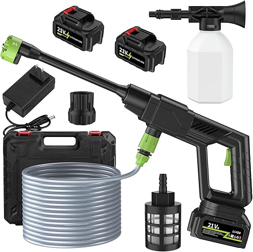 Lavadora a presión inalámbrica, 6 en 1, boquillas ajustables de 4 L/min (1 GPM) 21 V 1.5 Ah, batería recargable, lavadora de energía eléctrica,