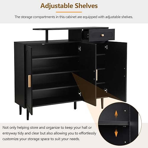 Vista 92 de Armario de zapatos independiente con 4 cajones abatibles, moderno organizador de almacenamiento de zapatos de 2 niveles con cajones, zapatero 4