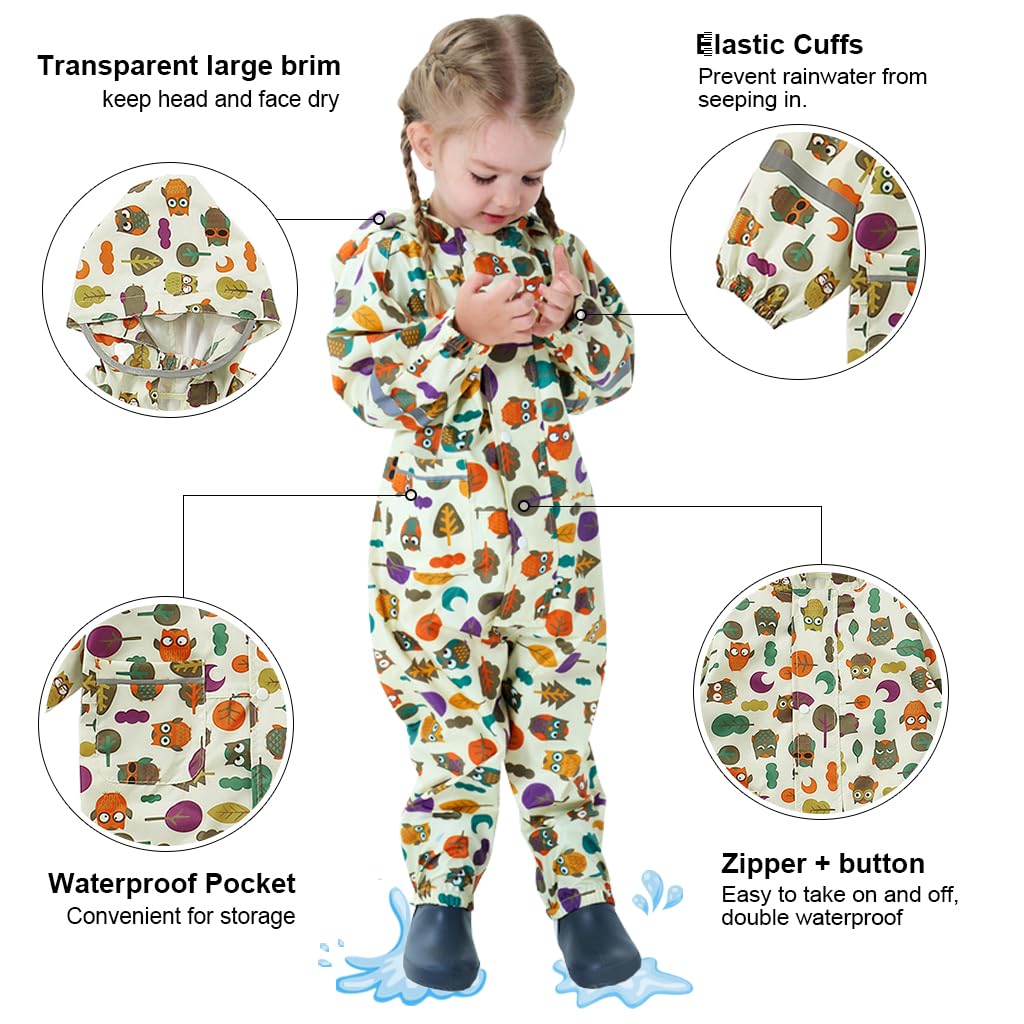 Impermeables para Niñas Niños Chubasqueros Chaquetas Ligero Capa de Lluvia Bebé Encapuchado Mono de Bolsillo Estampados Reflectante Abrigos Impermeables Unisex Niños 1-10 años