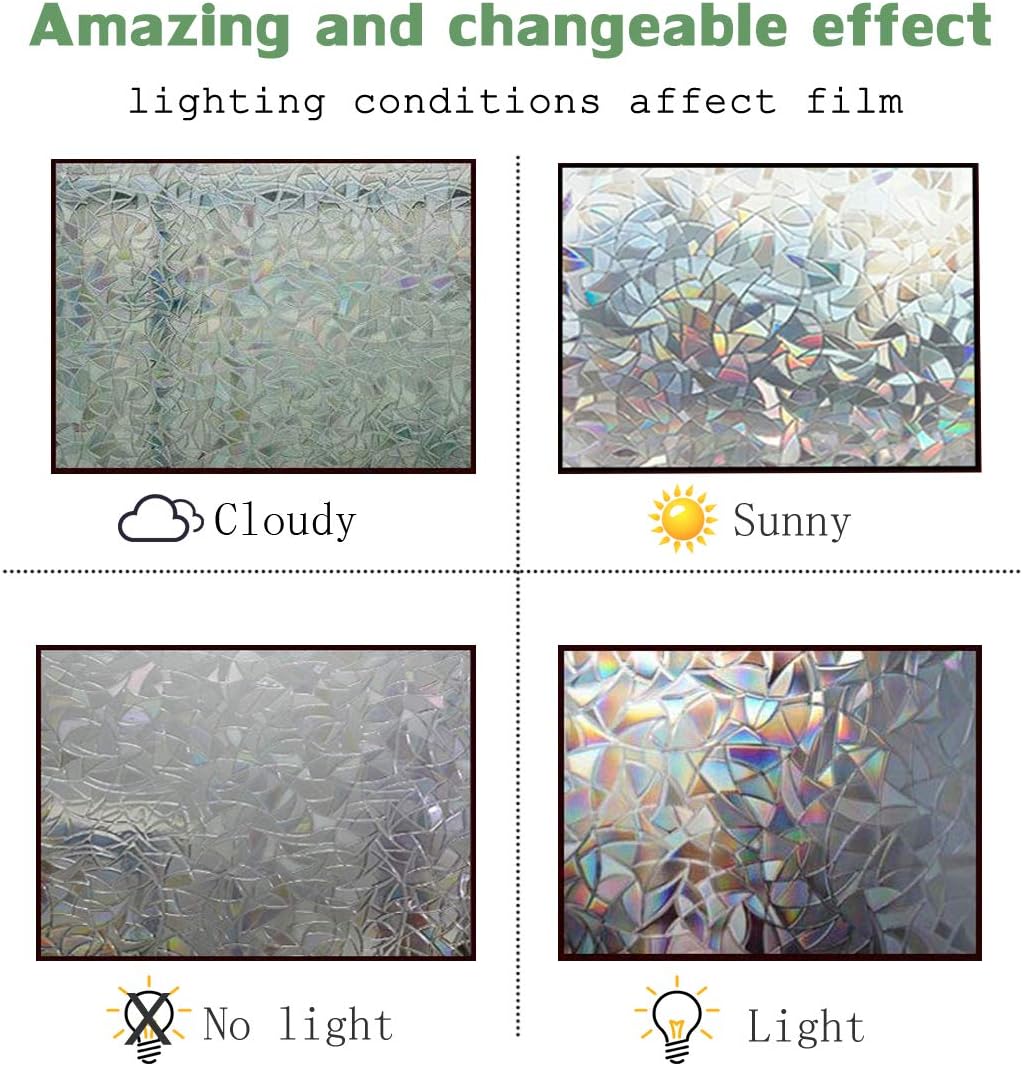 Niviy Decorative Window Films Rainbow Effect Privacy Window Clings Non-Adhesive 3D Window Covering Film for Glass, Door, Window 23.6in. by 78.7in