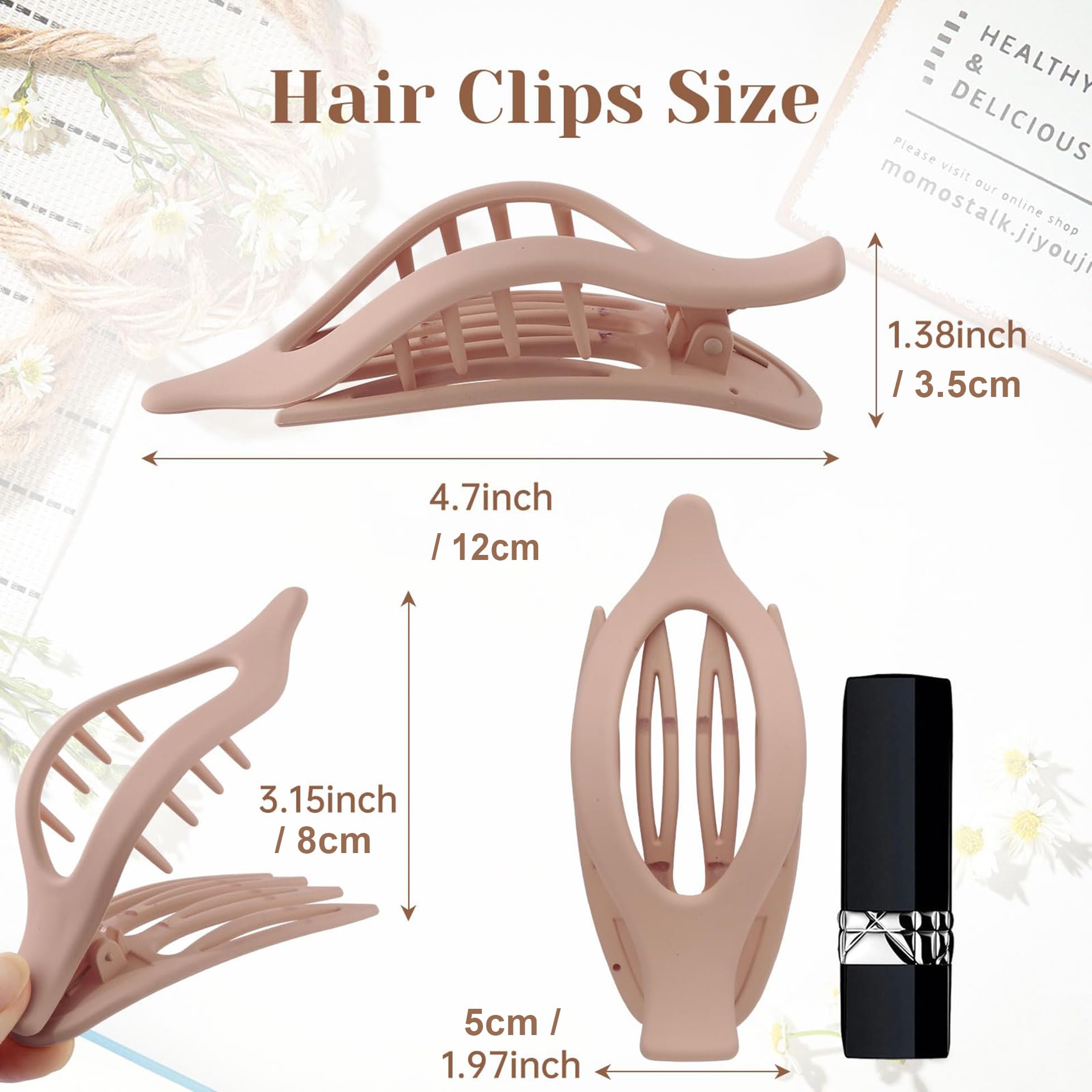6 Pack Comfort Curve Flat Hair Clips -Ergonomic Lay Down Claw Clips with Smooth Grip, Matte Neutral Colours for All Hair Types - Image 2