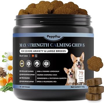Calming Chews for Dogs - Advanced Calming Treats for Dogs Anxiety, Stress, Separation, Thunder, Relaxation with Ashwagandha & L-Theanine, Non-Drowsy Alternative to Melatonin, Chicken Flavor, 45Ct