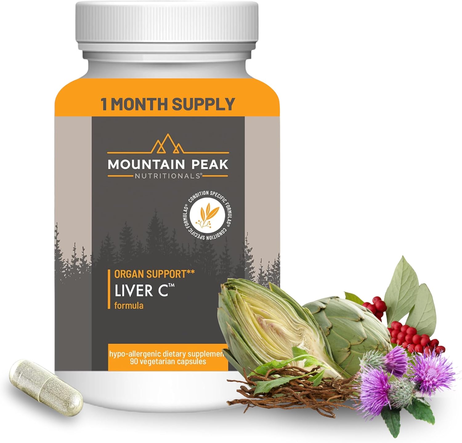 Mountain Peak Nutritionals Liver C - Liver Support & Detox Supplement - w/Milk Thistle (Siliphos®), Turmeric, and Mushroom Blend - Promotes Healthy Liver Function & Energy (90 Vegetarian Capsules)