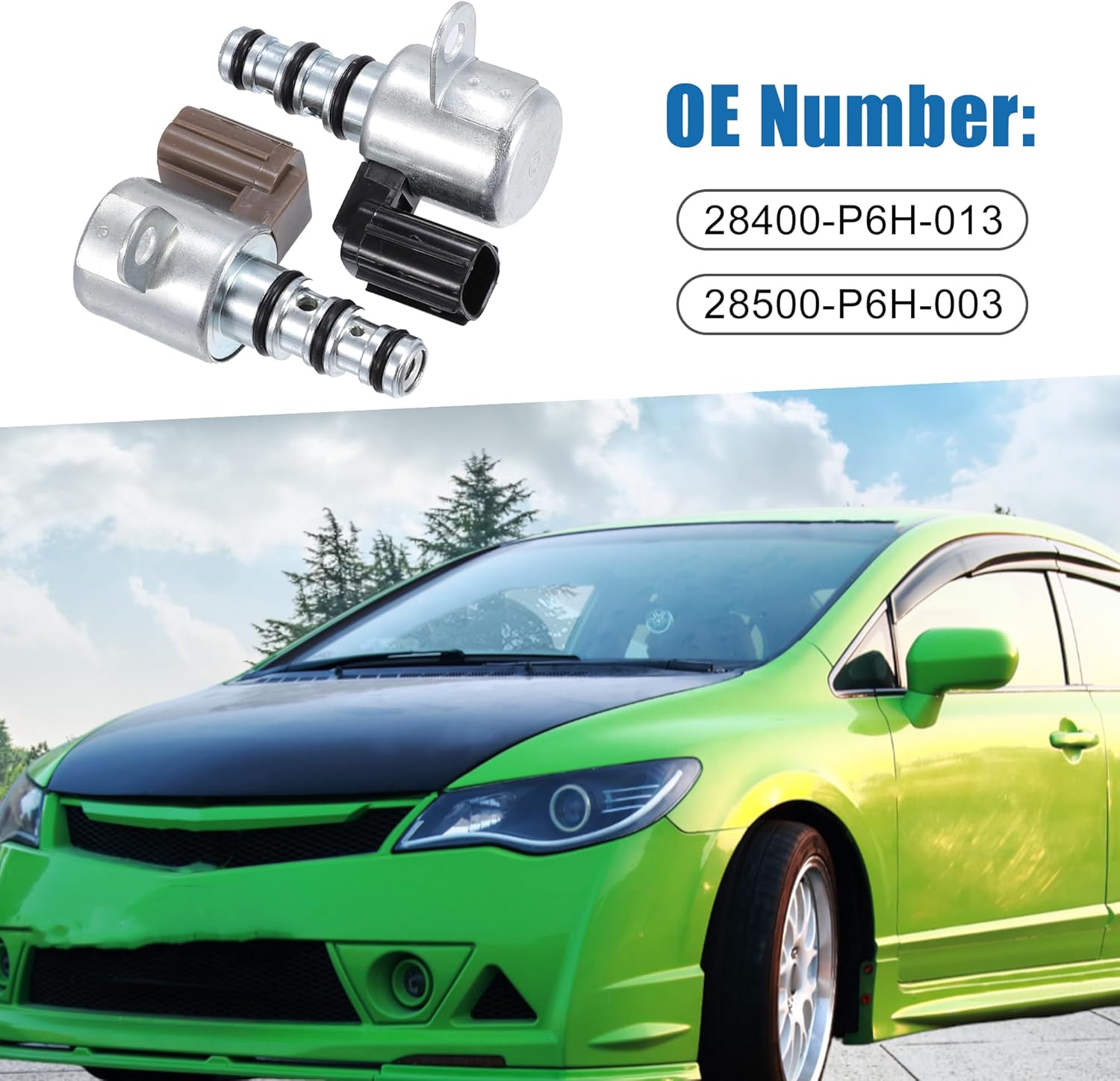 Transmission Shift Control Solenoid Kit 28400-P6H-013 28500-P6H-013 Solenoid Valve B&C for Honda Civic 2001-2005 (Set of 2)