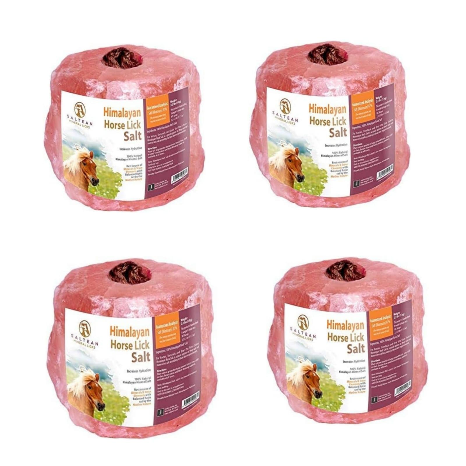 Lot de 4 sachets de sel rose à lécher pour cheval de l'Himalaya | 4 unités dans une boîte | 1 à 1,5 kg