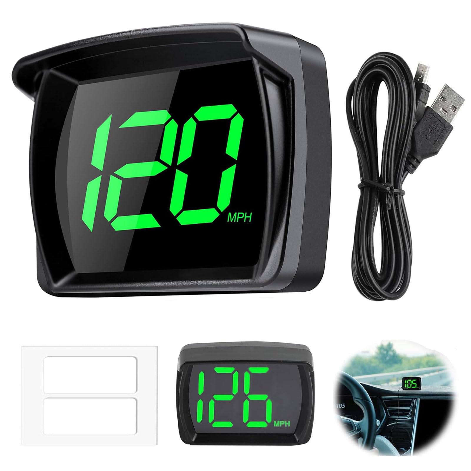 LUCTHY Digital GPS Car Speedometer MPH HUD, Speed Meter with LED Large Font Head Up Display, Real-Time Speedometer Car, USB Plug Play, Suitable for Car Truck Motor SUV Golf Cart All Vehicles (MPH)