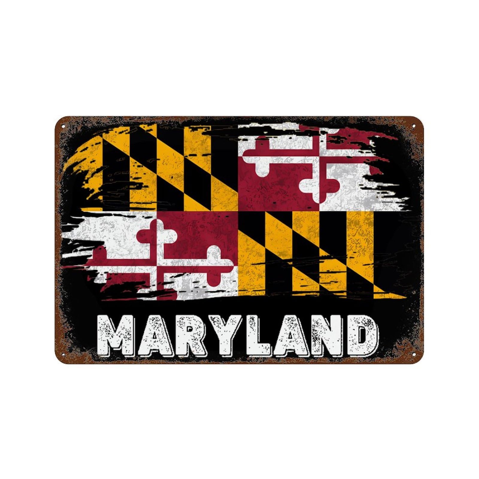 KWQDOZF Maryland Flag Theme Metal Tin Sign,Vintage Iron Hanging Plate Horizontal with Rust Poster Wall Decor 8x12inch