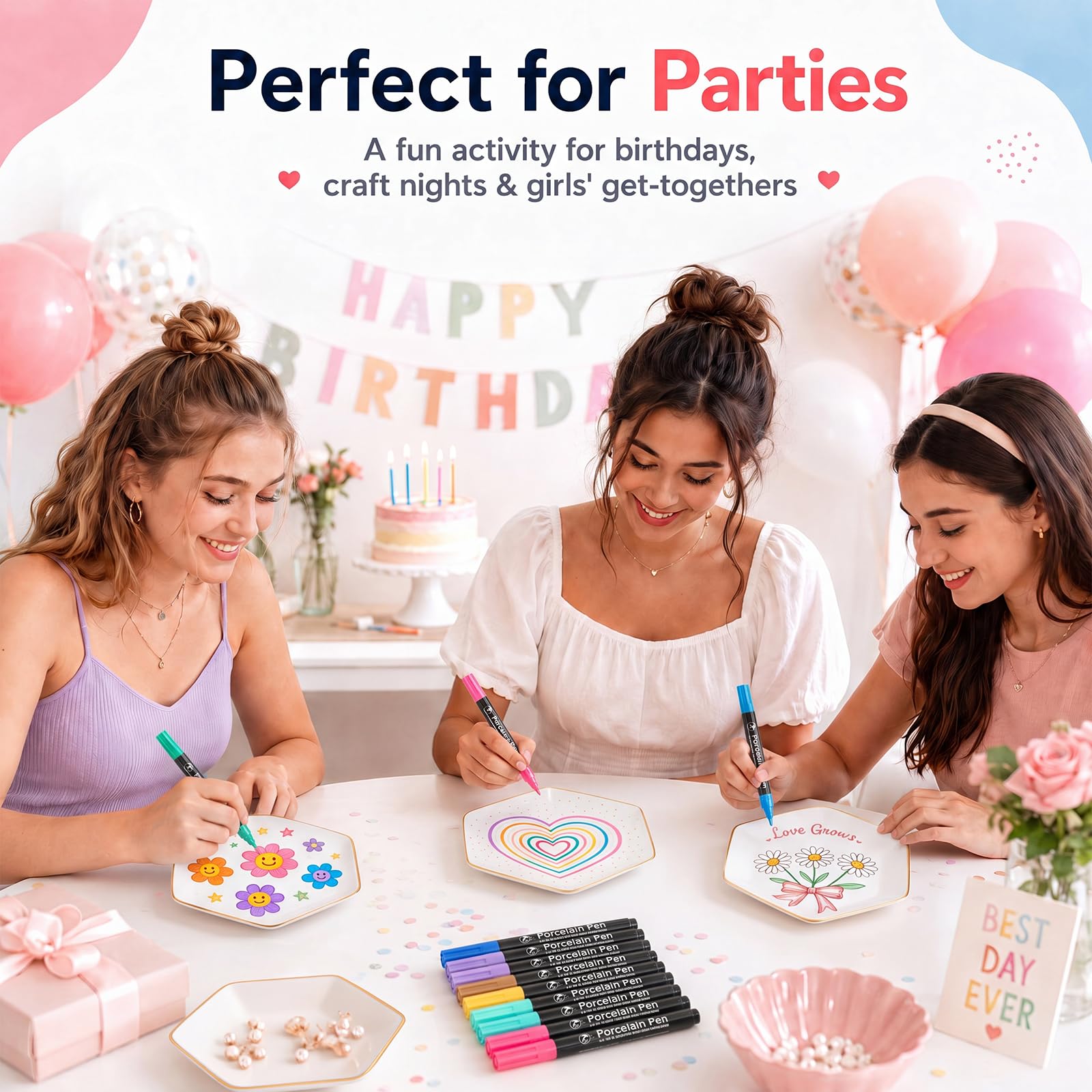 Sinmoe Set di Pittura Ceramica DIY 2 Piatti in Ceramica Vassoio da Portata Bianco 12 Penne in Porcellana per Lavastoviglie 2 Espositori e 1 Scatola Regalo per Pasqua Coppie Amici Famiglie (Esagonale)