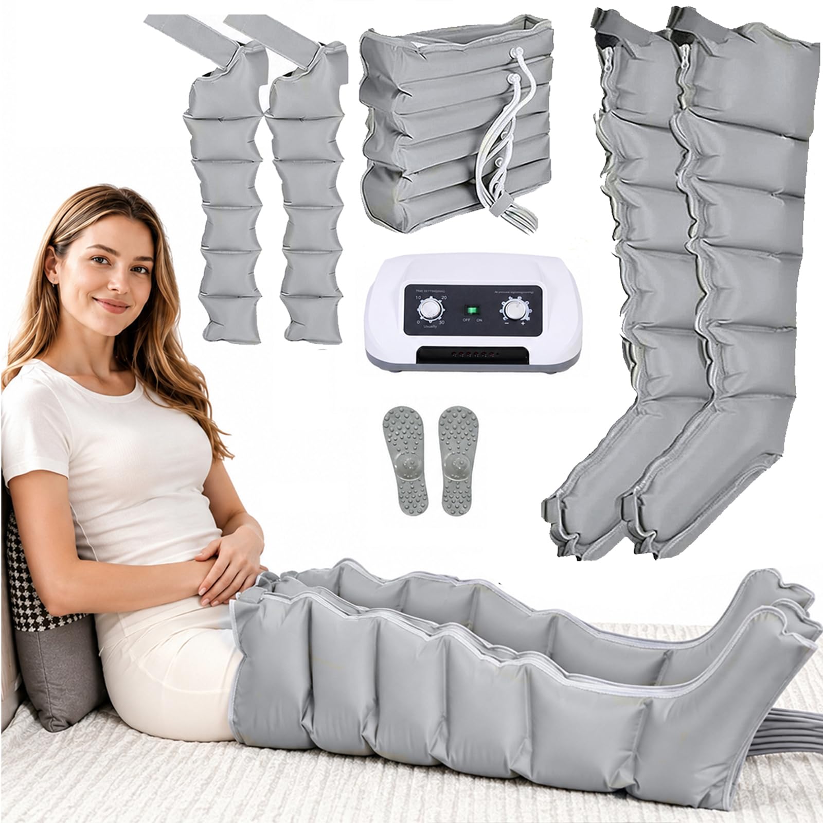 Bottes Pressothérapie Lymphatique, Drainage Lymphatique Jambes 6 Cavités, Minuterie 0-30 Min et Pression 0-240 mmHg Réglables, Diminue Les Gonflements et la Fatigue Chronique