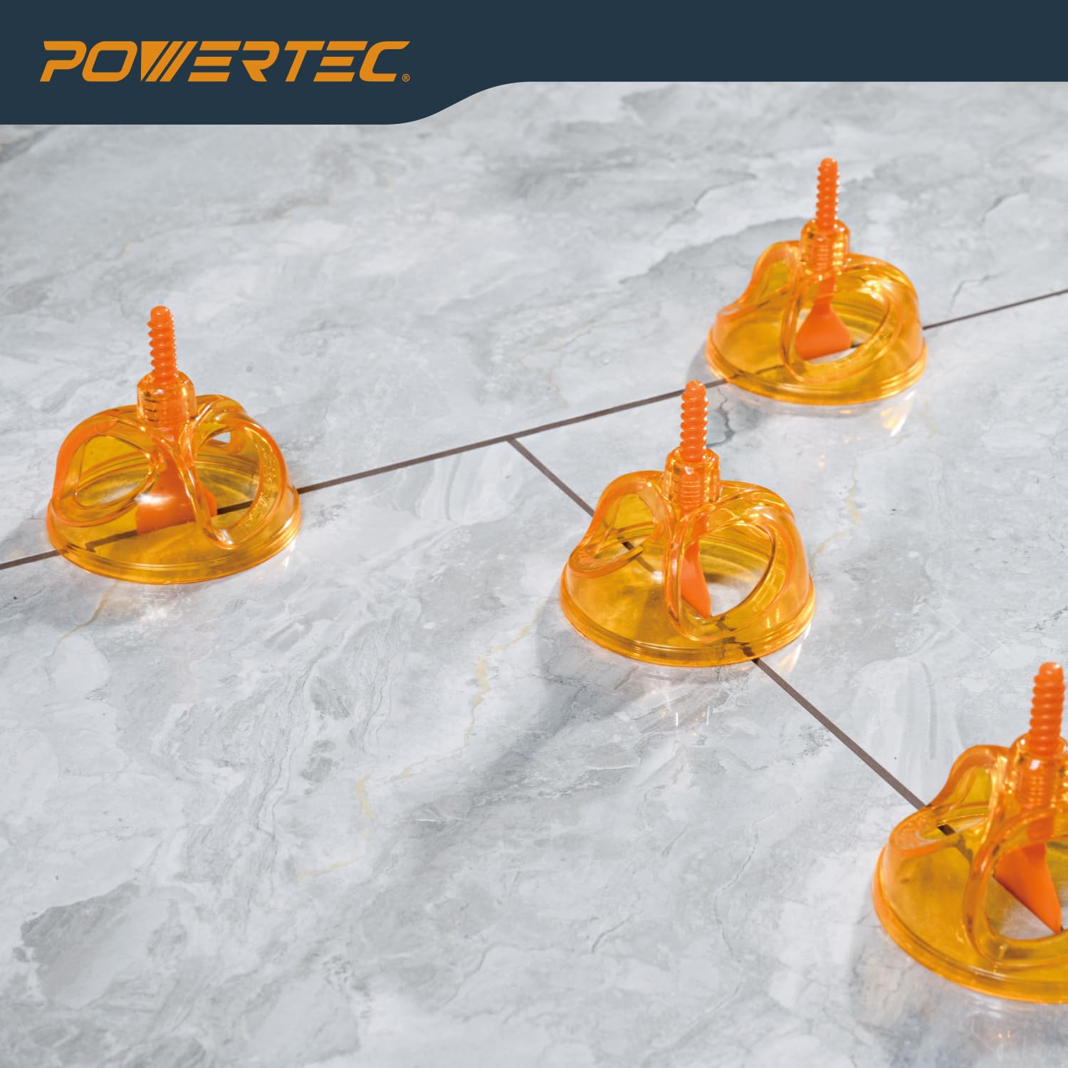 POWERTEC Sistema de nivelación de azulejos con clips espaciadores roscados de 1/16 pulgadas, correa de base plana para espaciar y nivelar azulejos, 100 piezas (72107)