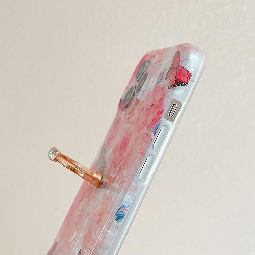 Miniatura 5 de Qokey Funda compatible con iPhone 13 Pro Max de 6.7 pulgadas, diseño de flores, bonito transparente para mujeres y niñas, con anillo giratorio de