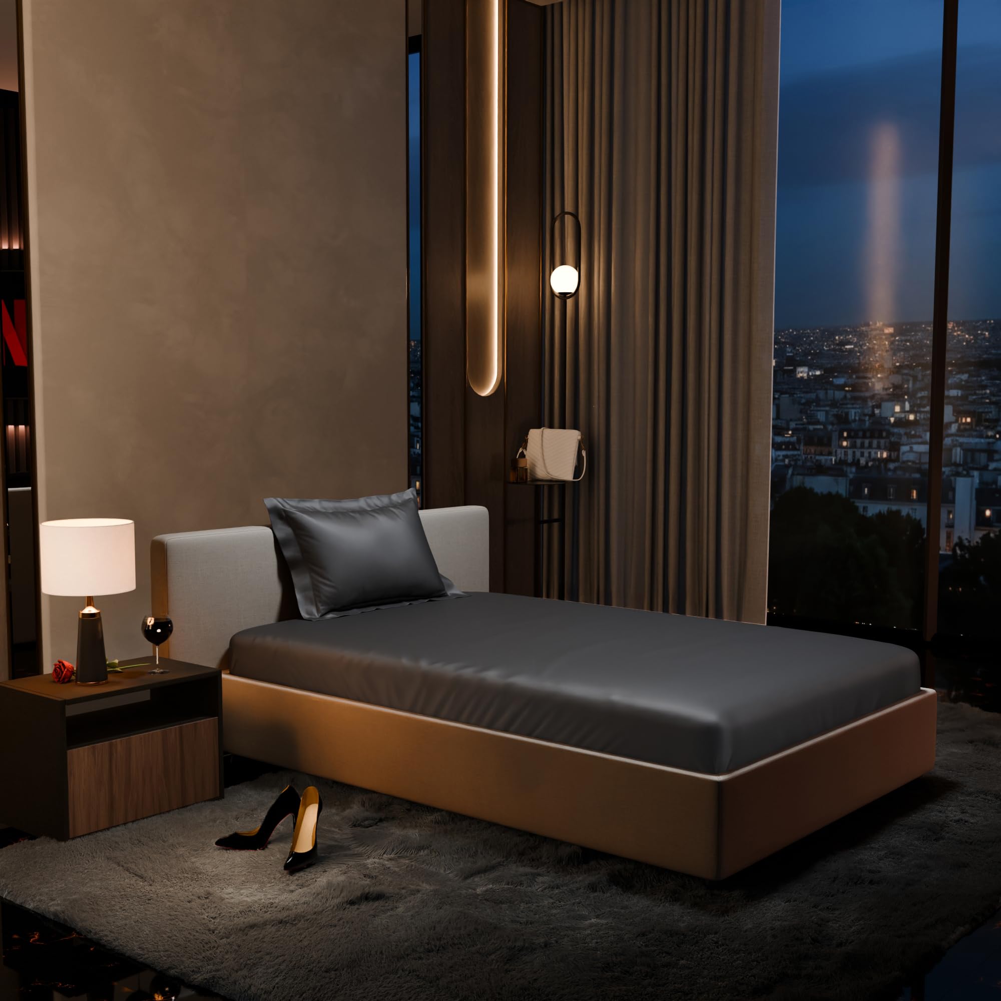 Stoa Paris 300TC UltraSatin Single Bedsheet Set, 10” Drop Fitted Bedsheet with 1 Pillow Cover, Hypoallergenic, Wrinkle Free, Aesthetic Bedding, Home Decor, Gift, Date Night - Twilight Embrace