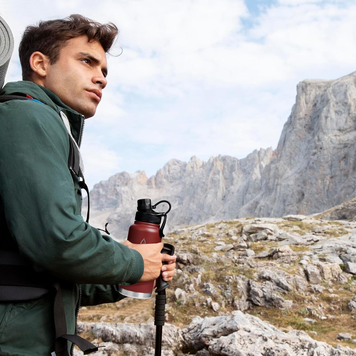 Insulated Sports Water Bottle with Straw Lid Dustproof, 3 Lids, 24/32/40/64 oz Dishwasher Safe & BPA Free Double Wall Stainless Steel Water bottle, Leakproof & Sweat Free -32 Oz Brick Red - Image 8