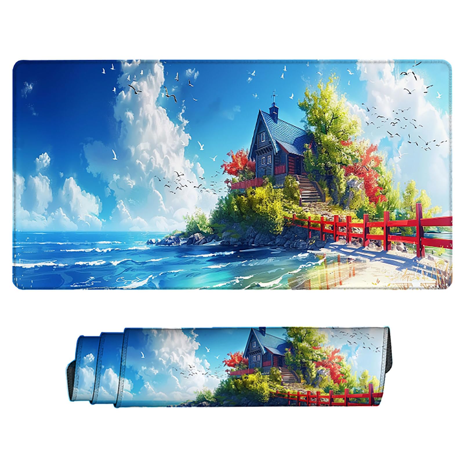 Niebieska podkładka pod mysz XXL, podkładka na biurko, 1200 x 600 cm, szyte krawędzie, podkładka pod mysz, gumowa podstawa, widok na morze, podkładka pod mysz, stabilna przyczepność na gładkich