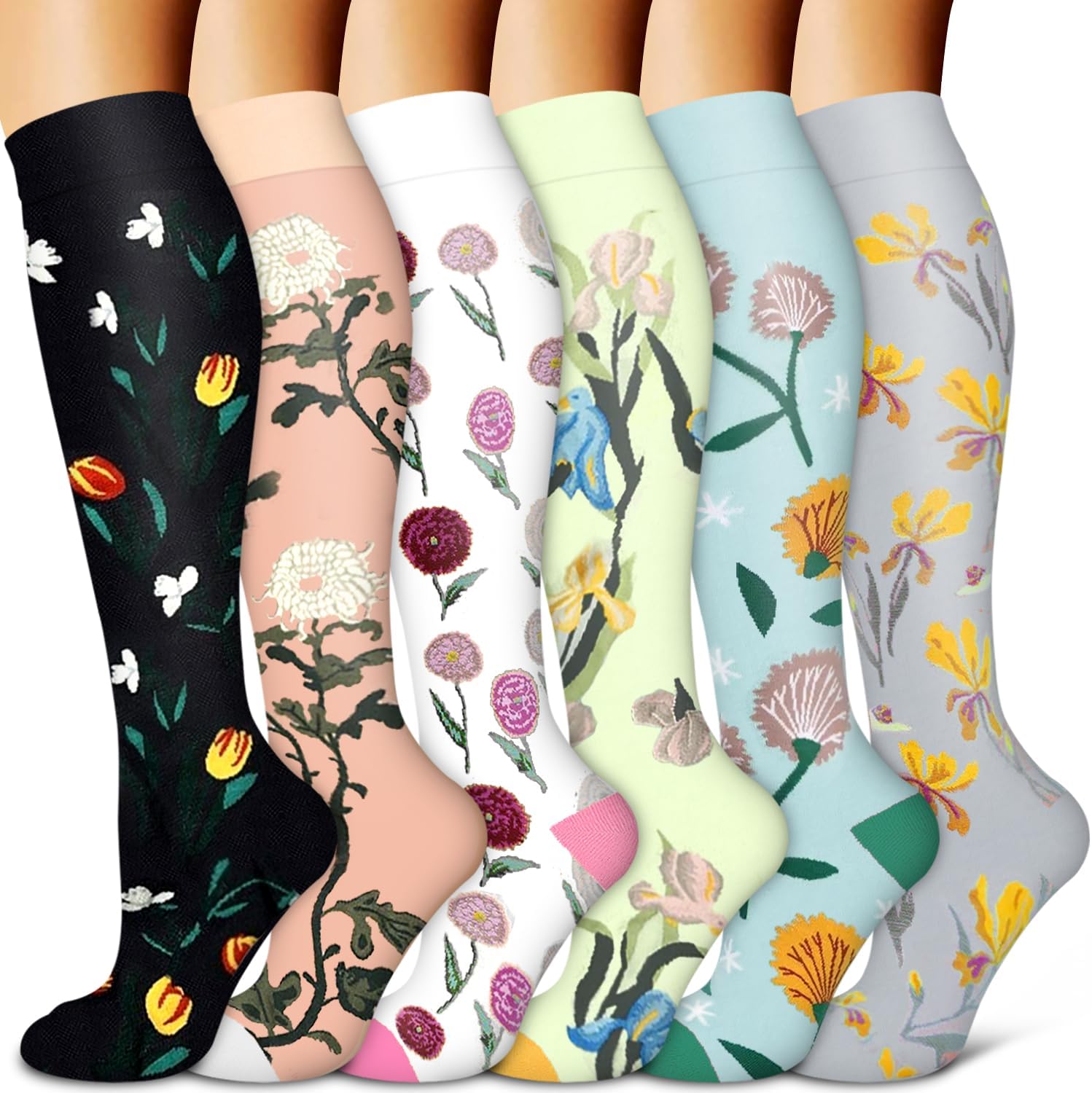 BLUEENJOY Copper Compression Socks for Women & Men (6 pairs) - Best Support for Nurses, Running, Hiking, Recovery 37 Black/Oranga/White/Green/Blue/Gray Small-Medium