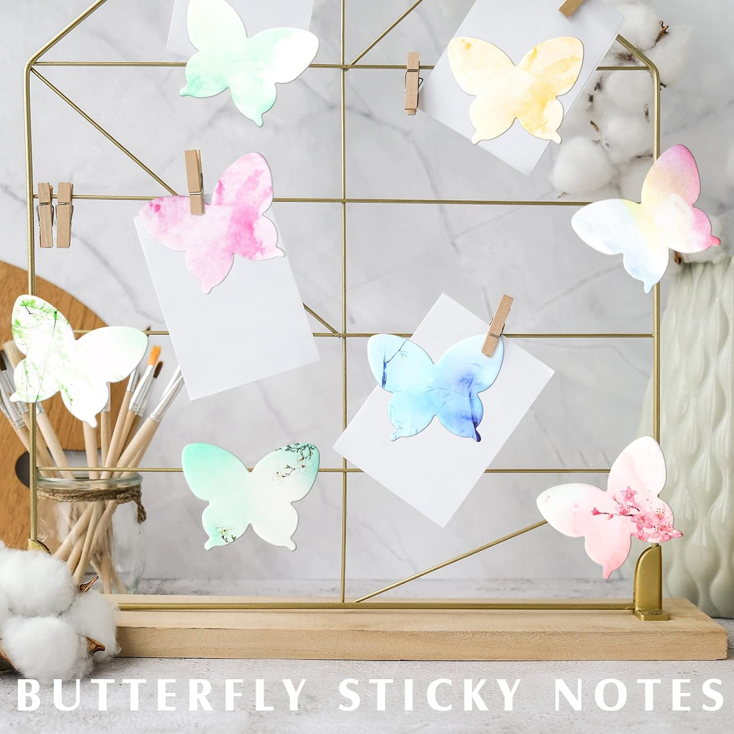 Breling 360 Pieces Sticky Notes Cute Butterfly Shaped Self-Sticky Notes Colored Watercolor Sticky Party Favor Note Memo Pads for Reminders Studying School Home Family Office Supplies - Image 7