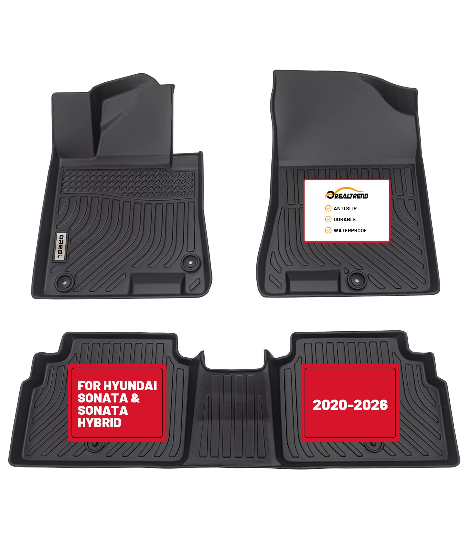 orealtrend Car Floor Mats Replacement for Hyundai Sonata Sonata Hybrid 2020-2026 Heavy Duty All Weather Guard Black Front
