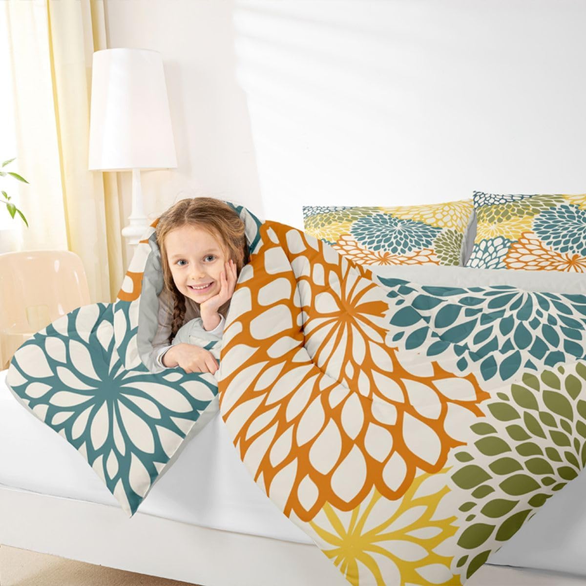 Aztec Dahlia Comforter Set Full for Adult Women Girls Bedding,Mexican National Flower Duvet Insert Floral Bedding Set,Modern Floral Design All Season Quilted Duvet Bedroom Decor, Multicolor