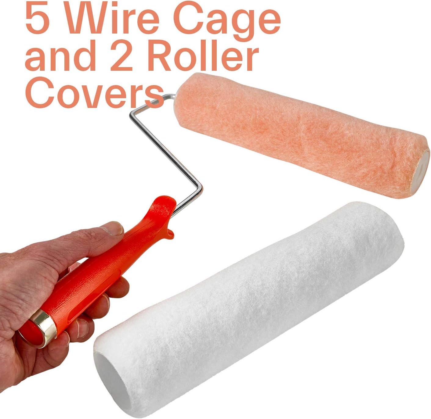 Katzco Paint Roller - 5 Wire Cage and 2 Roller Covers 9 Inches - for Professional Paint Job, Oil Stain, Watercolor, Art and Craft Project, Professional and Amateur Construction Projects