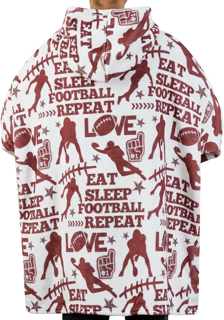 Football Gifts for Men, Teen Boys, Coaches, Oversized Wearable Flannel Blanket Hoodie, One Size, White