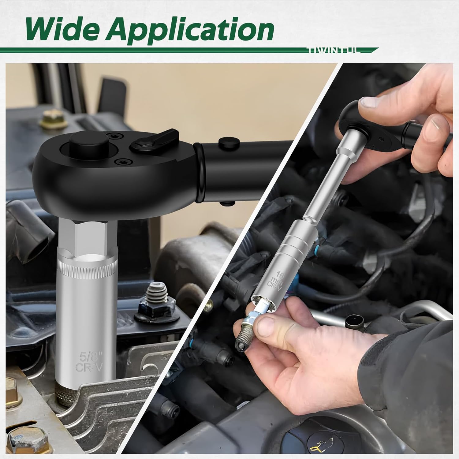 3/8" Drive Spark Plug Socket Set, 13Pcs SAE & Metric 5/8" x 12", 5/8" x 6", 13/16" x 6", 14mm, 16mm, 5/8", 12 Point, Swivel Magnetic Spark Plug Removal Tool for Cars and Motorcycles