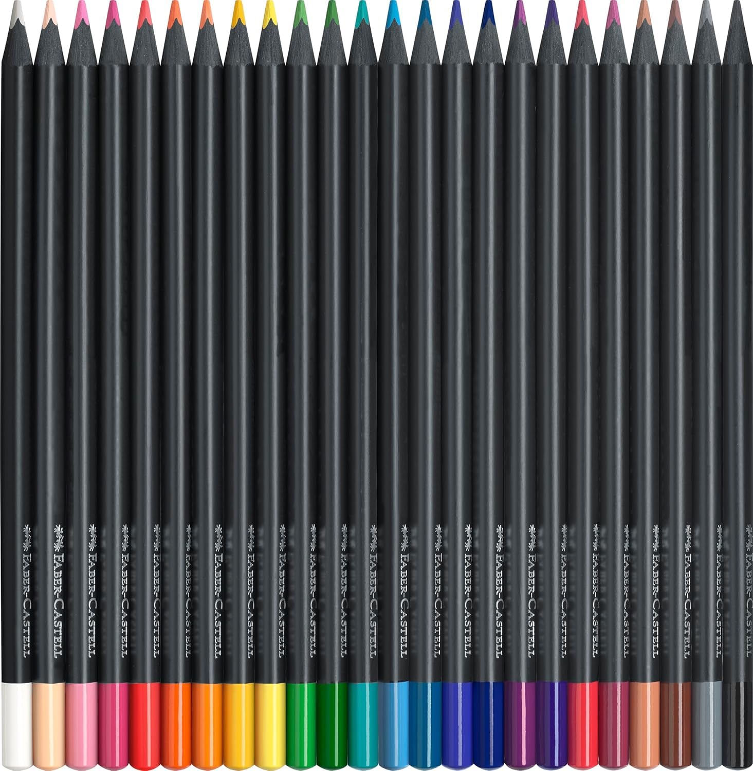Faber-Castell Black Edition 24 Matite Colorate, Resistenti alla Rottura, Impugnatura Ergonomica, Valigetta per Carta Chiara e Scura