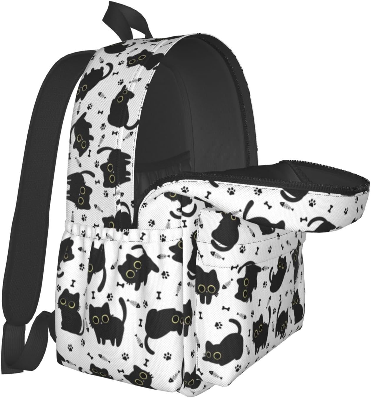 Cute Black Cat Fish Bones Multipurpose School Bag Bookbag for Teenage Boys Girls Daily Backpack - Image 5