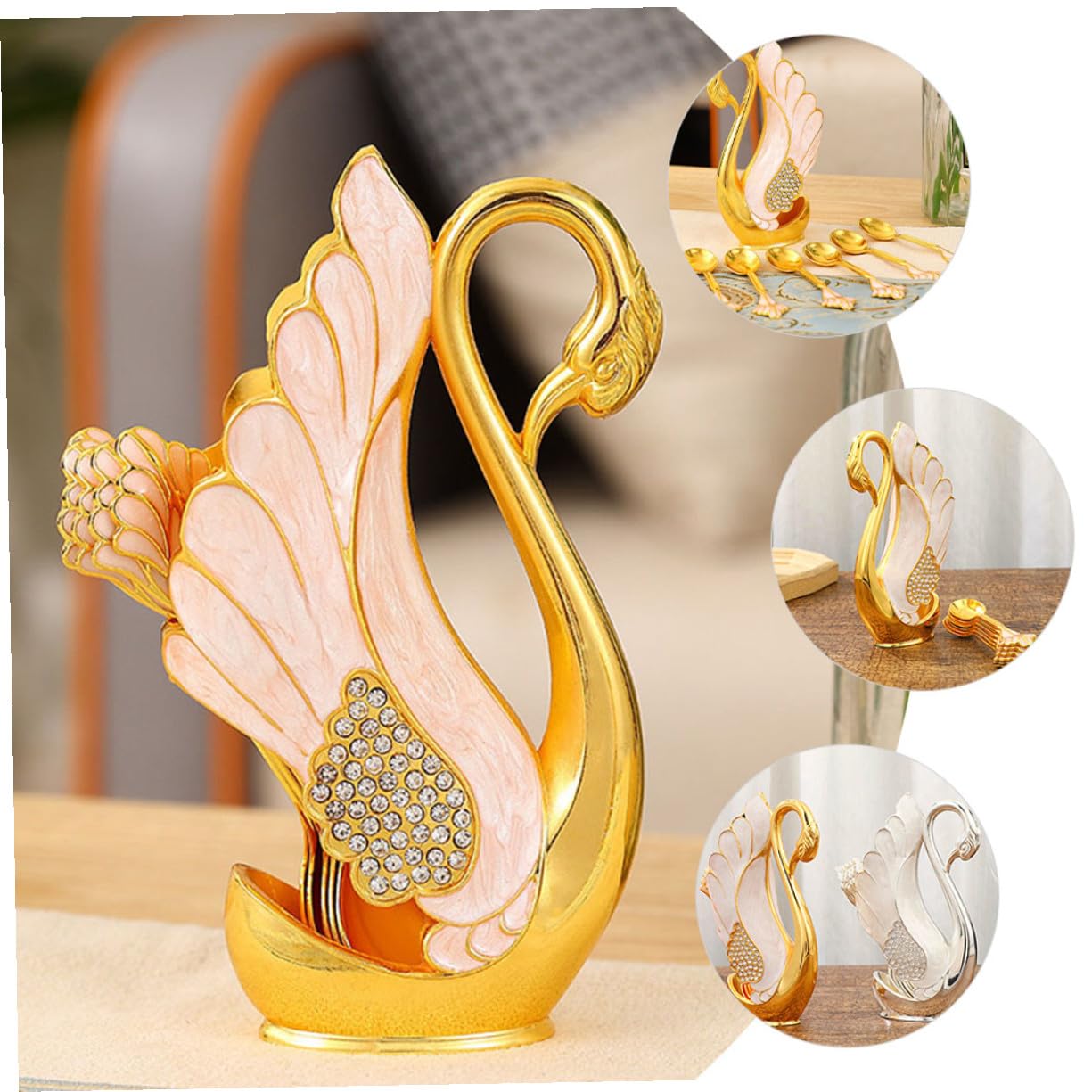 Cucharas de Café y Postre con Base Cisne Dorada Diseño Ergonómico y Superficie Pulida Cucharillas Versátiles para Servir y Condimentar Restaurante y Hogar