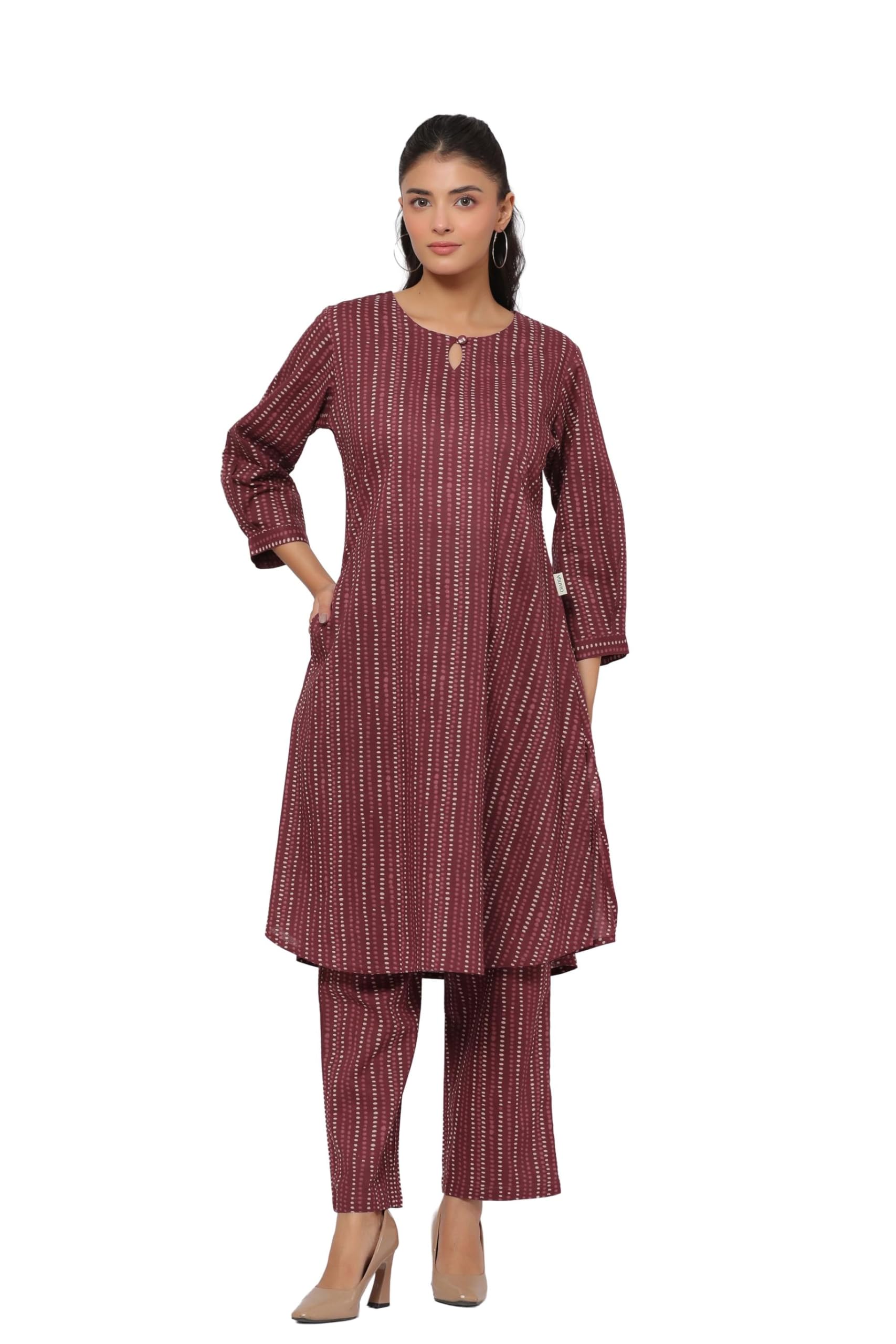 Vintage Maroon Dots Cotton Co-ord Set for Women-image-31