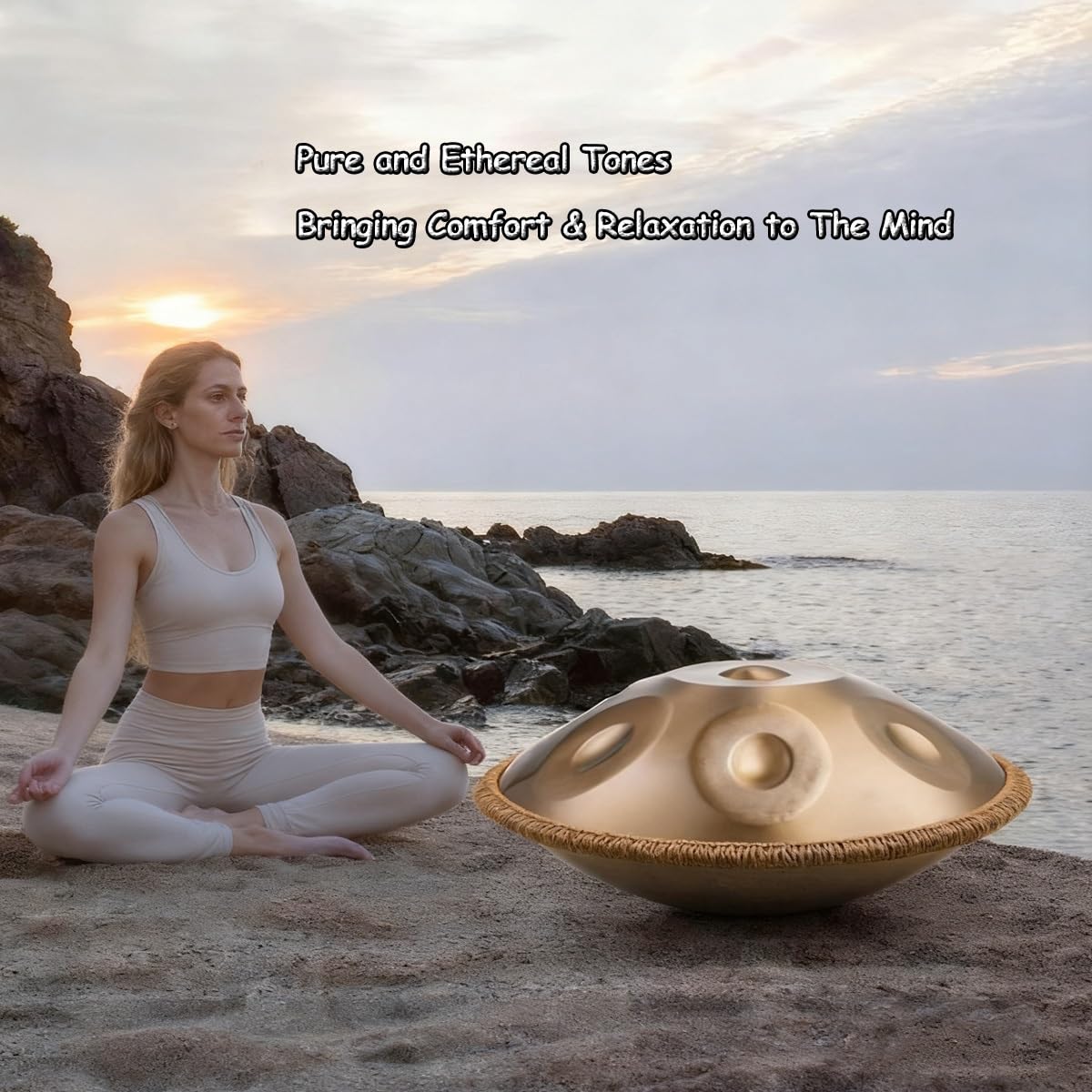 Handpan Strumento Musicale, 56cm 440 Hz 9/10/12 Note Tamburo In Acciaio Tongue Drum In Sol Minore Con Bacchette, Supporto Per Batteria, Borsa Per Meditazione Yoga(Nero,9)