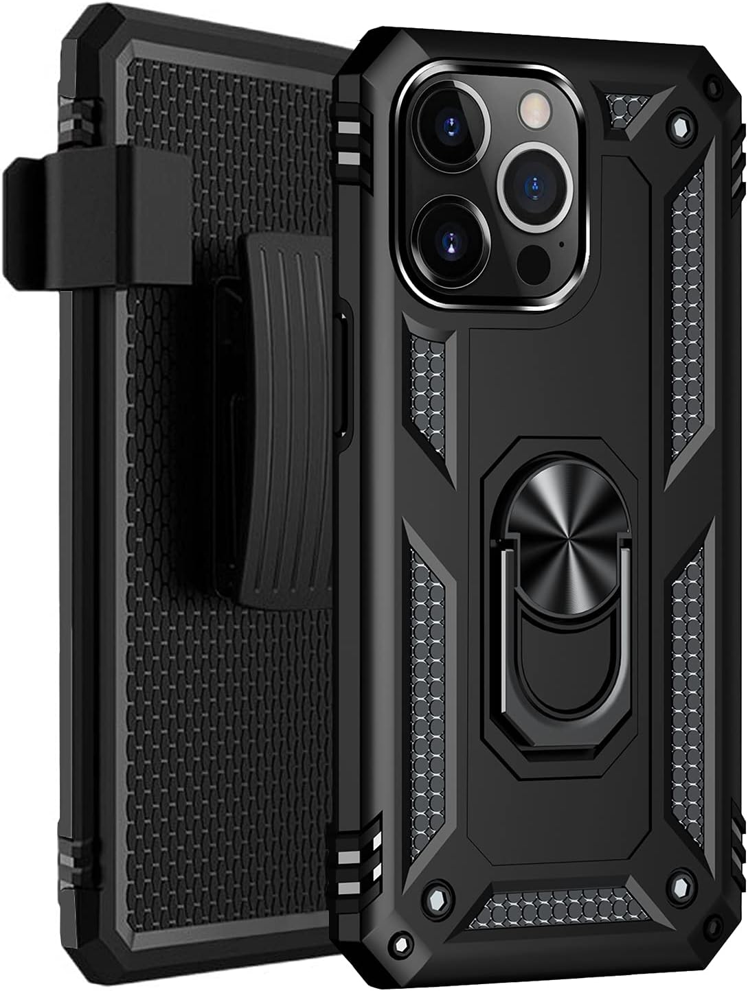 SaharaCase Military Kickstand Series Case Cover for iPhone 13 Pro 6.1" (2021) Case - Holder/Kickstand/Belt Clip - Rugged Protection Anti-Slip Grip Slim Fit (Black)