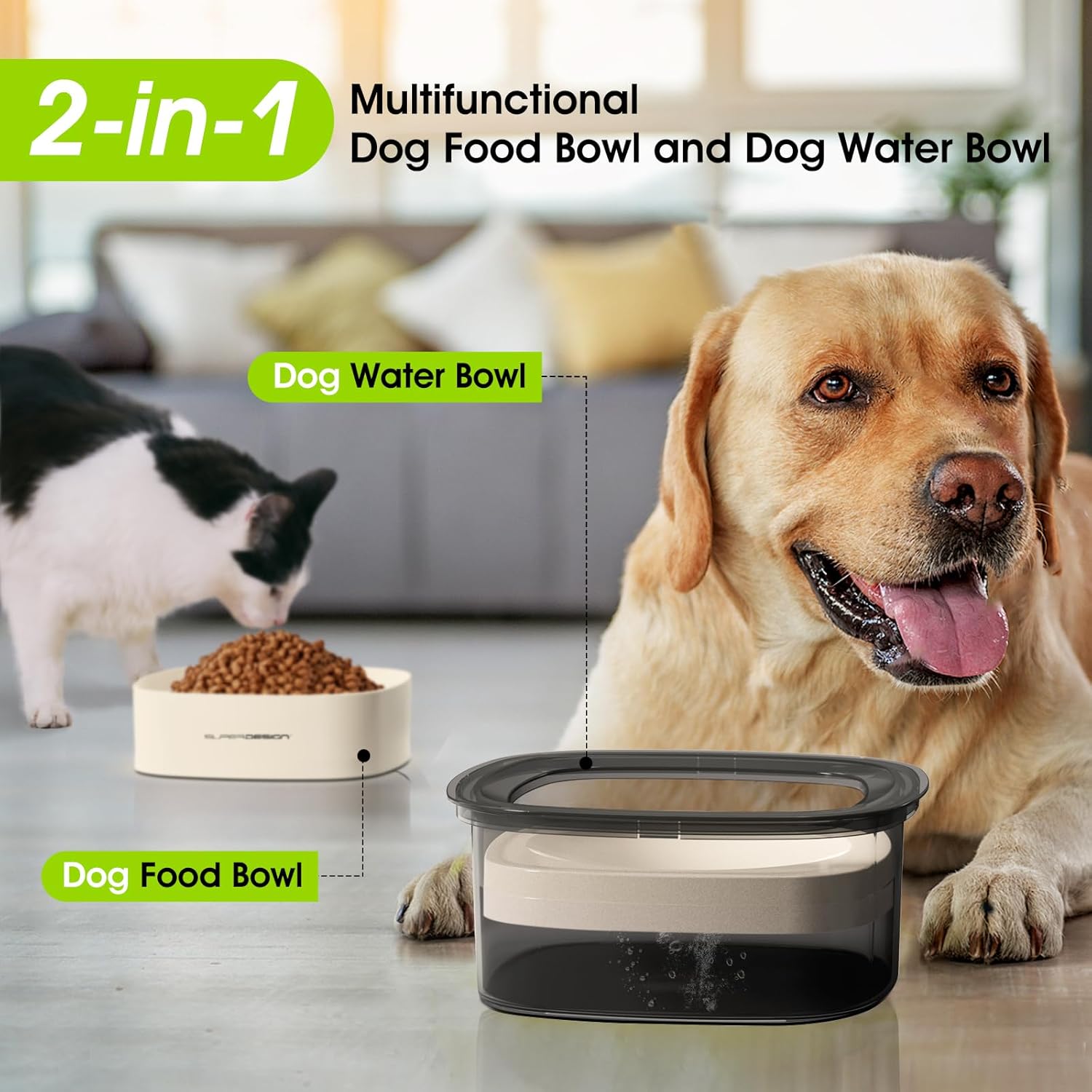 Dog Water Bowl No Spill, 70oz/2L Large Capacity Bowls for Dogs and Cats, No Drip Pet Slow Water Feeder Pet Water Dispenser, Slow Drinking Dog Water Bowl for Messy Drinkers
