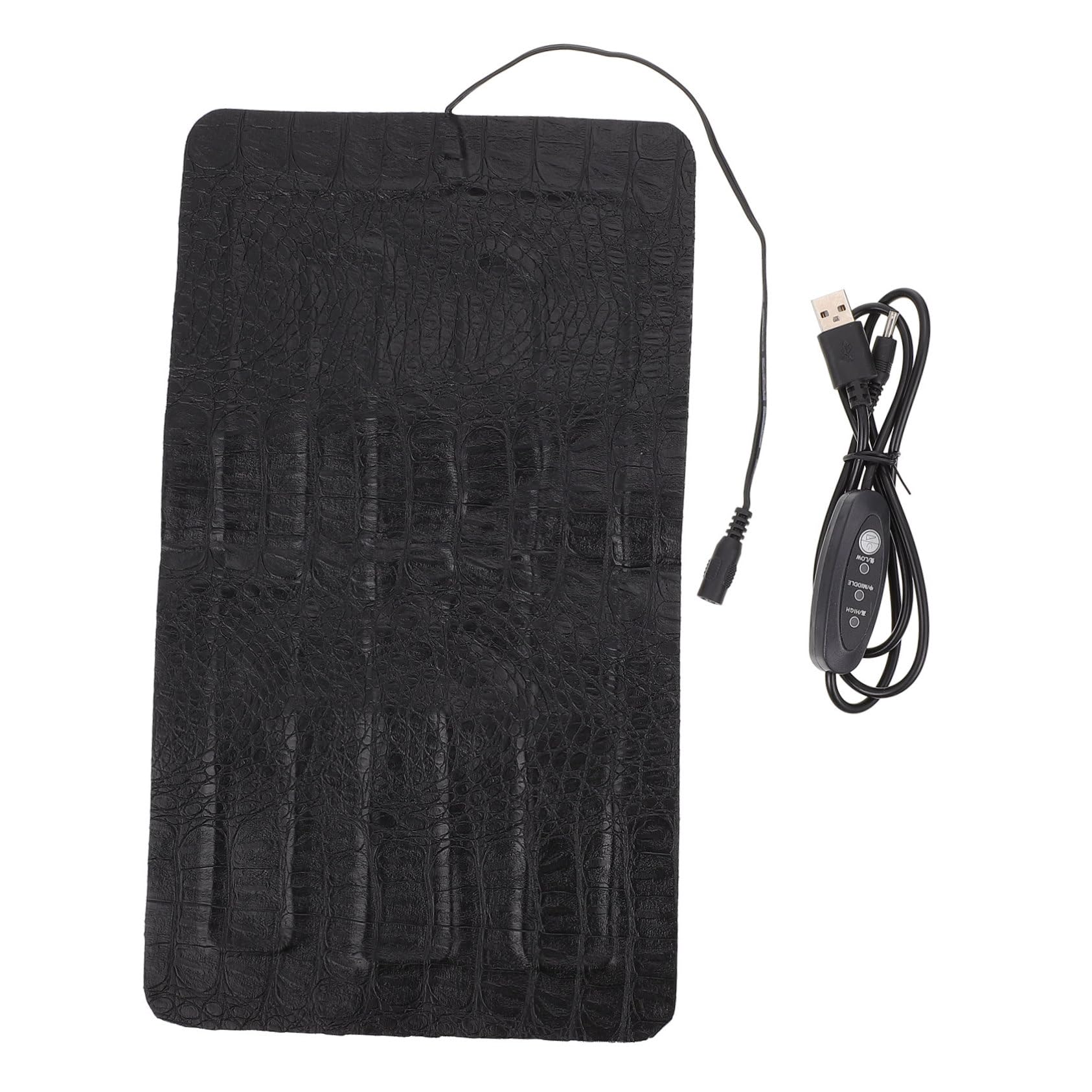 Yardwe Alfombra Calefactable Eléctrica para Reptiles y Mascotas Pequeñas, Regulación USB de 3 Niveles, Material Cuero Negro, Adecuado para Terrarios y Uso en Exteriores