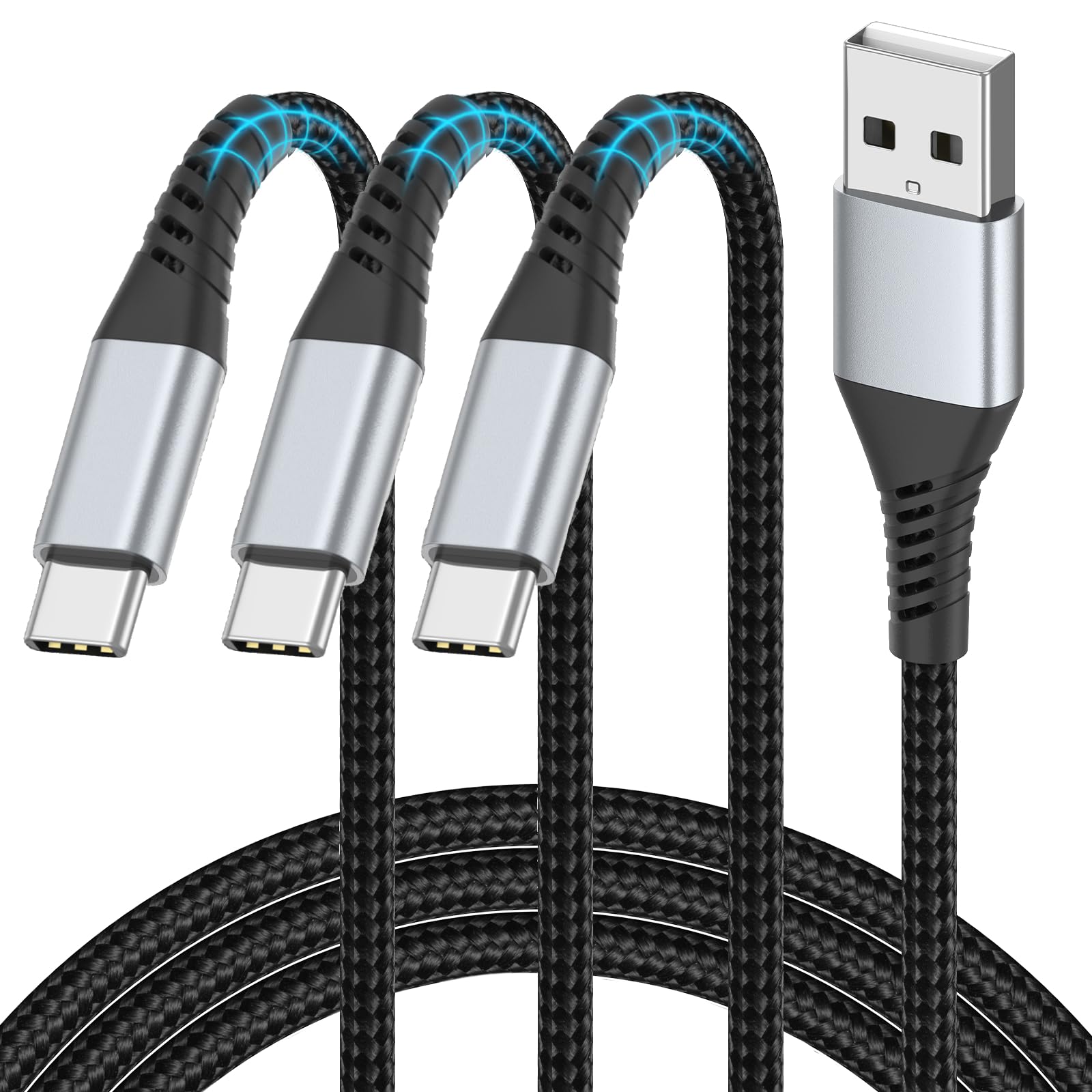 2FT USB C Cable Short, 3 Pack Braided USB to USB C Cable 2 Foot USB Type C Cable Fast Charging Car Charger Android for iPhone 16 15 Pro Max, Samsung Galaxy S23 S22 Ultra Note 20, Moto LG, Google Pixel