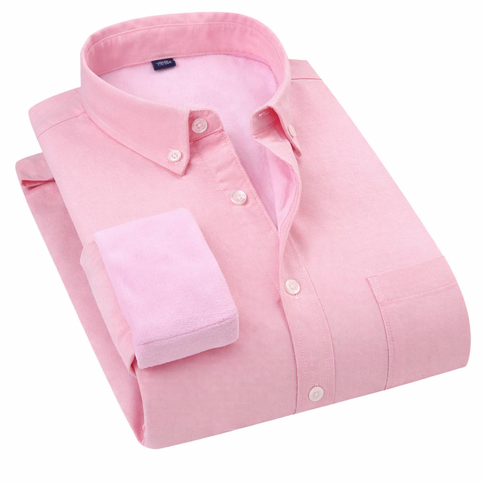 Camisa de tela Oxford con forro polar para hombre, con botones, informal, cálida, para invierno, oficina, con bolsillo, para hombre