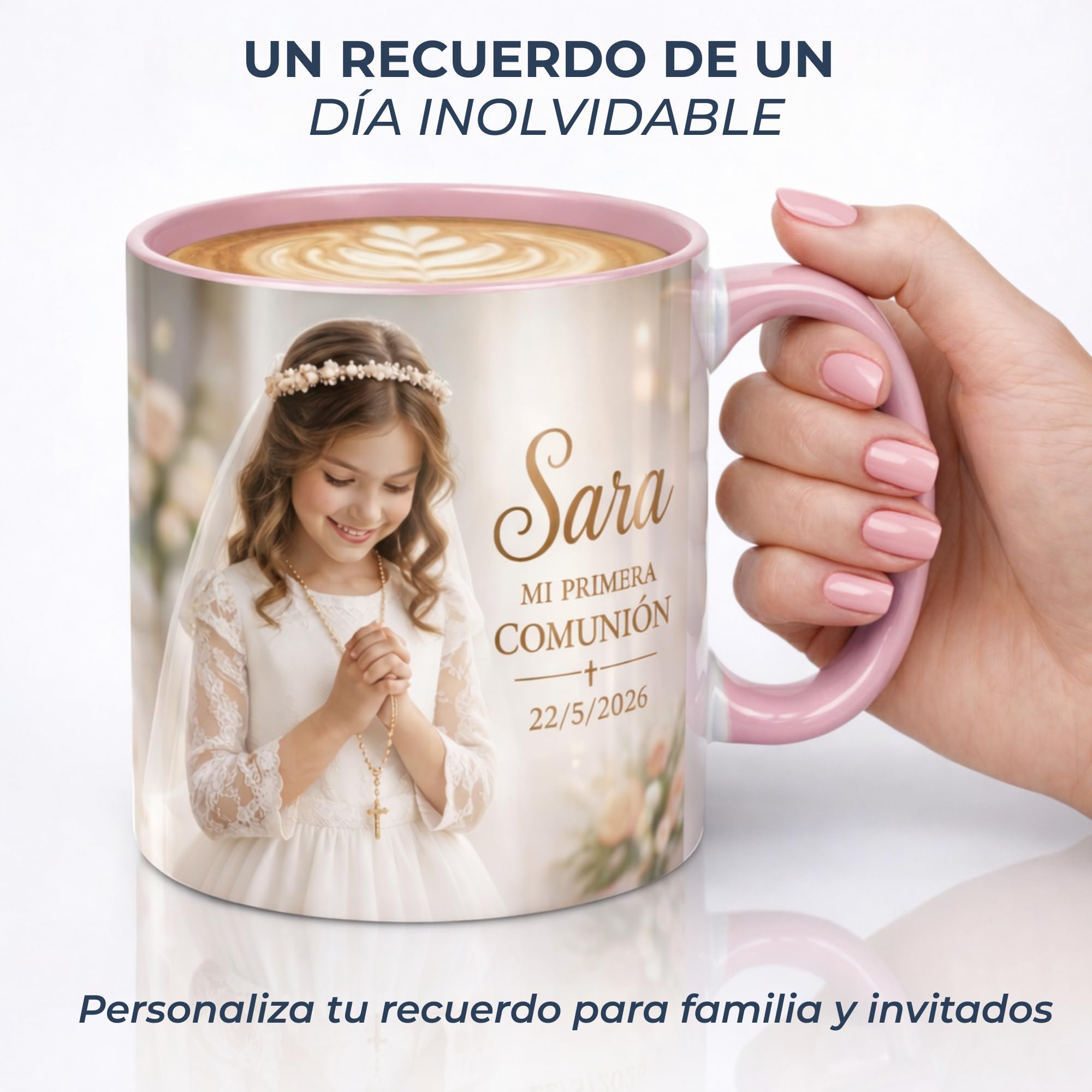 Taza Personalizada Foto Texto Regalo Recuerdo Emocional Original Ceramica 350ml Resistente Microondas Lavavajillas Diseño Unico Amor Familia Amigos Cumpleaños Sorpresa Especial (ROSA) — view 2