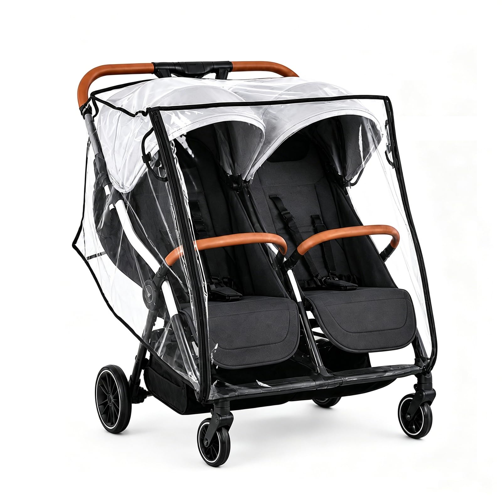 Double Pram Rain Cover, Universal Twins Stroller Raincover for Pushchair,Easy Access Window, Breathable Air Vents, Zip Opening, Quick Install, Waterproof, Transparent (Side by Side)