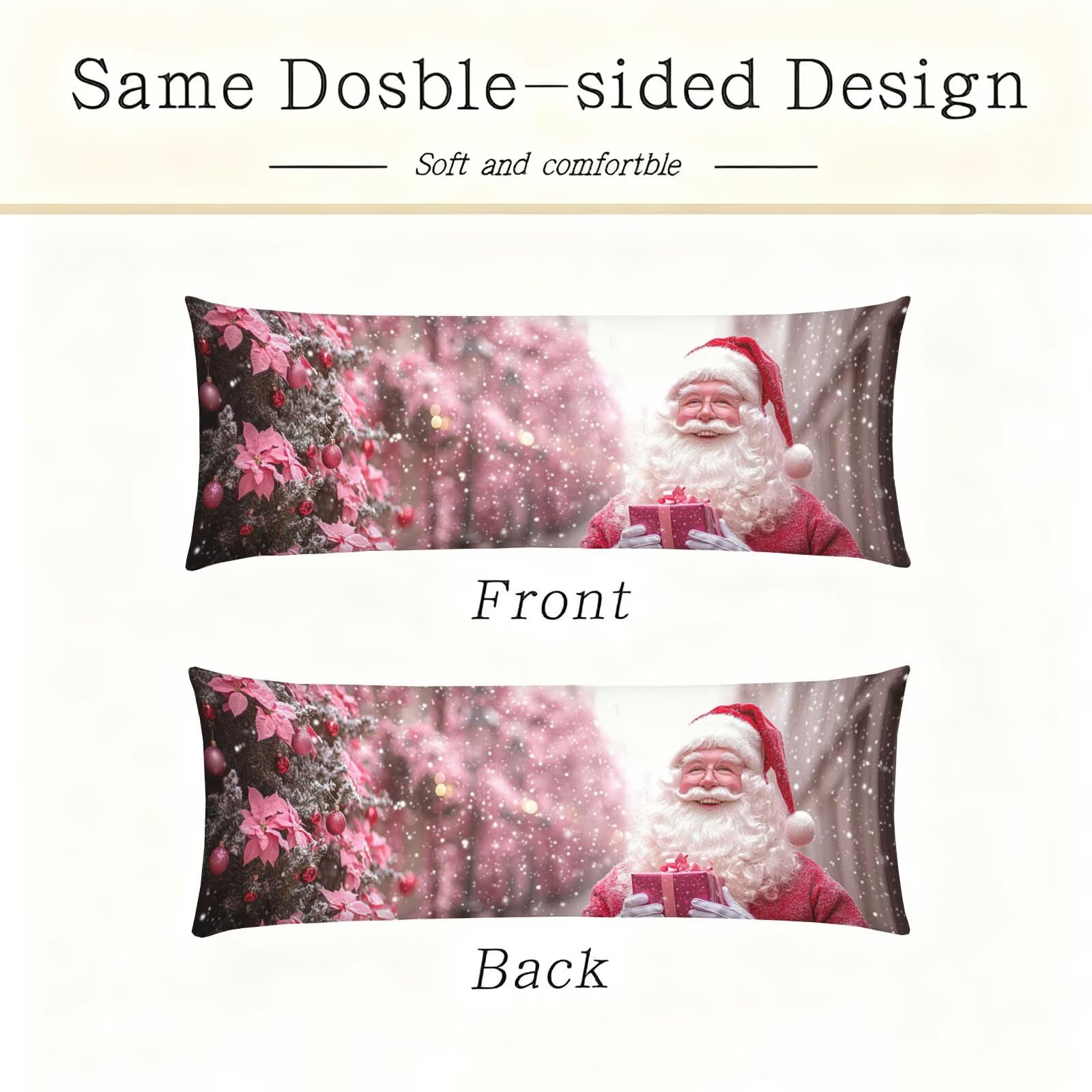 Poszewki na poduszki do łóżka 60 x 180 cm Poszewki na poduszki różowe poszewki na poduszki łóżko Święty Mikołaj aksamitna poszewka na poduszkę na sofę, miękka i oddychająca dwustronna poszewka na