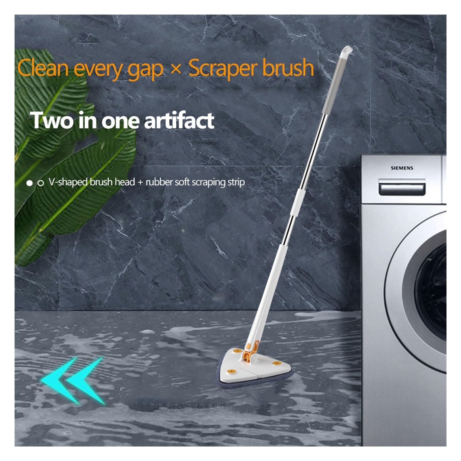 Wall Cleaner Mop | Driehoekige Dweil Met Lange Steel - Verstelbare Draaibare Dweilset voor en Droog Reinigen van Plafond, Hoeken, Spiegel en Vloer