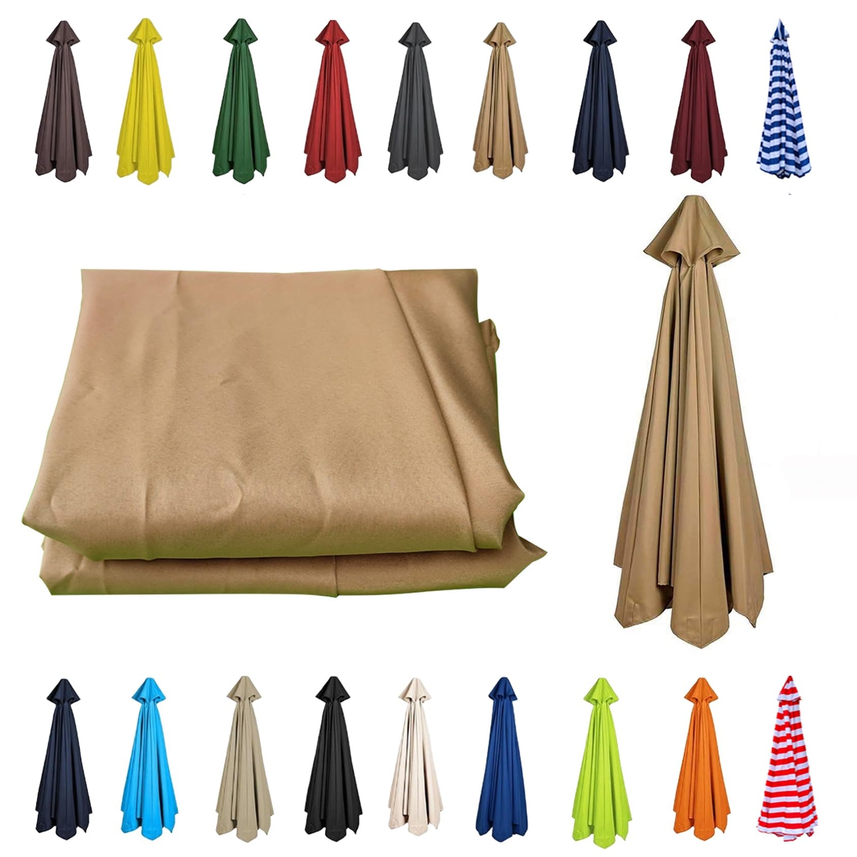 CMJYMX 6/8 Arms Patio Replacement Parasol Canopy | Sun Umbrella Replacement Cloth 230cm/270cm/300cm | Waterproof Umbrella Replacement Top Shade Fabric Cover(Khaki,8 RIBS: 300CM/9.8FT)