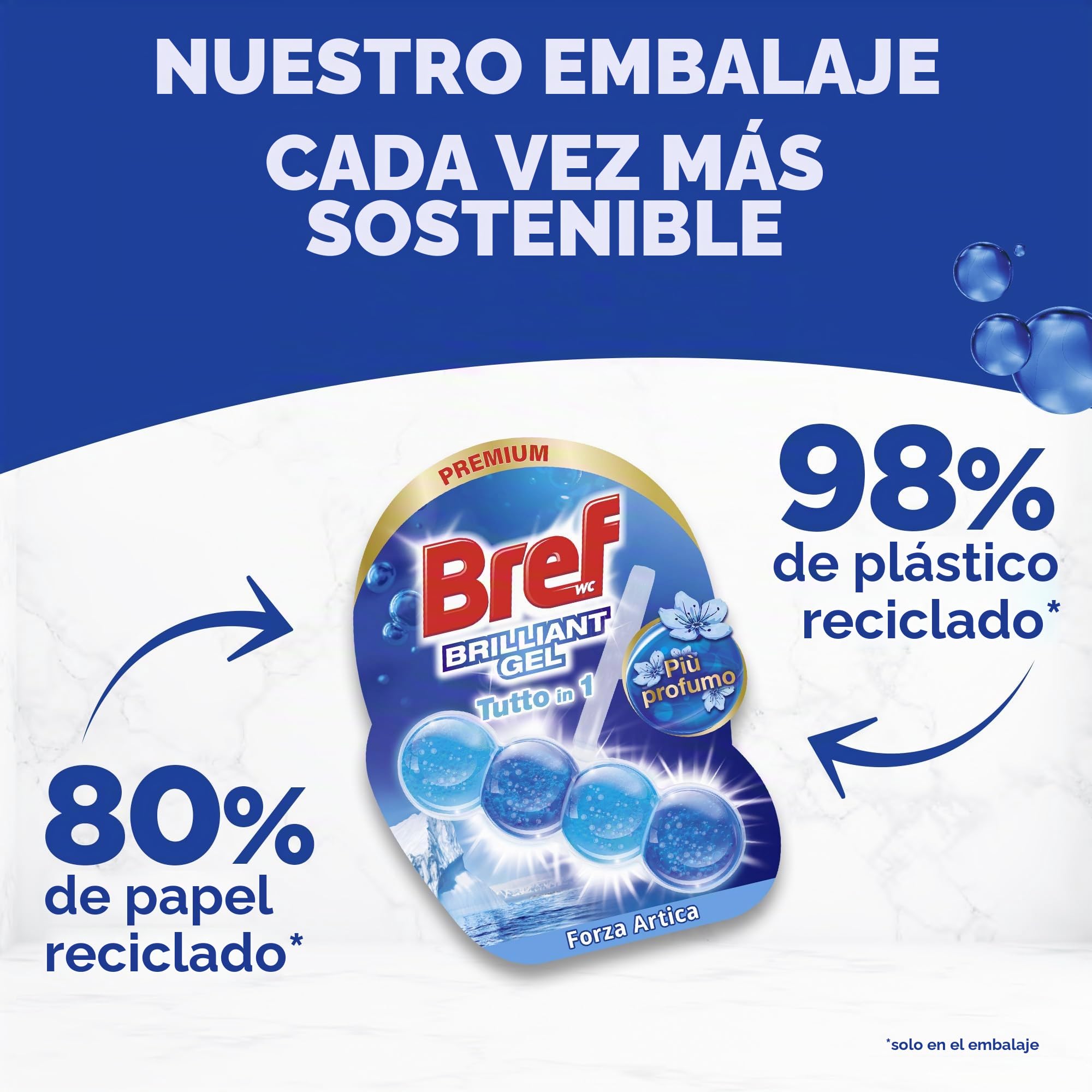 Bref Gel Brillante Océano Ártico Todo en 1 (pack de 11 unidades), cesta en gel para una limpieza completa,colgadores WC para la limpieza del baño, frescor duradero y brillo radiante