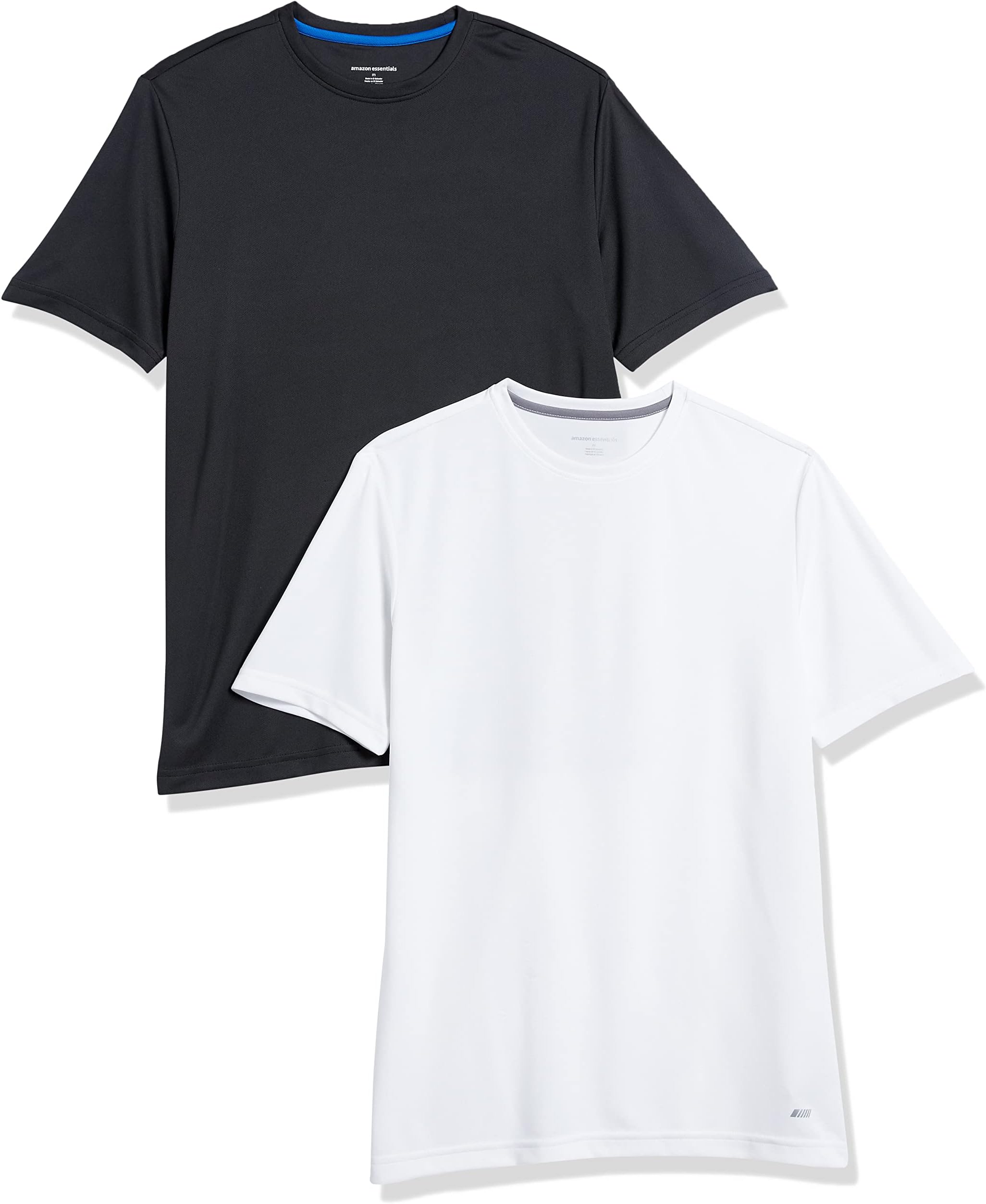 Amazon EssentialsMen's Performance Tech T-Shirt, Pack of 2, Black/White, Small
