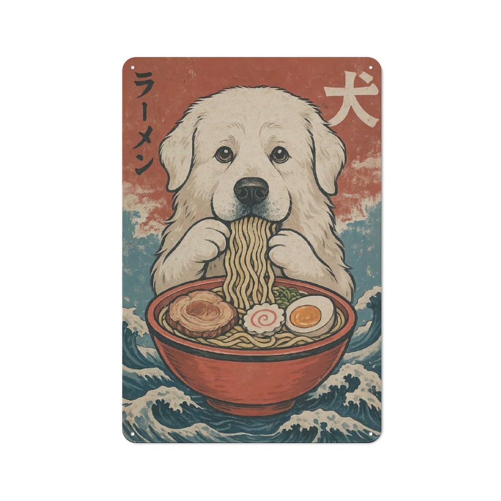 Junmoney Style-8 Metal Wall Sign 30X20cm Featuring Great Pyrenees Ramen For Workshop Wall, For Room Styling Across Workshops And Hobby Rooms