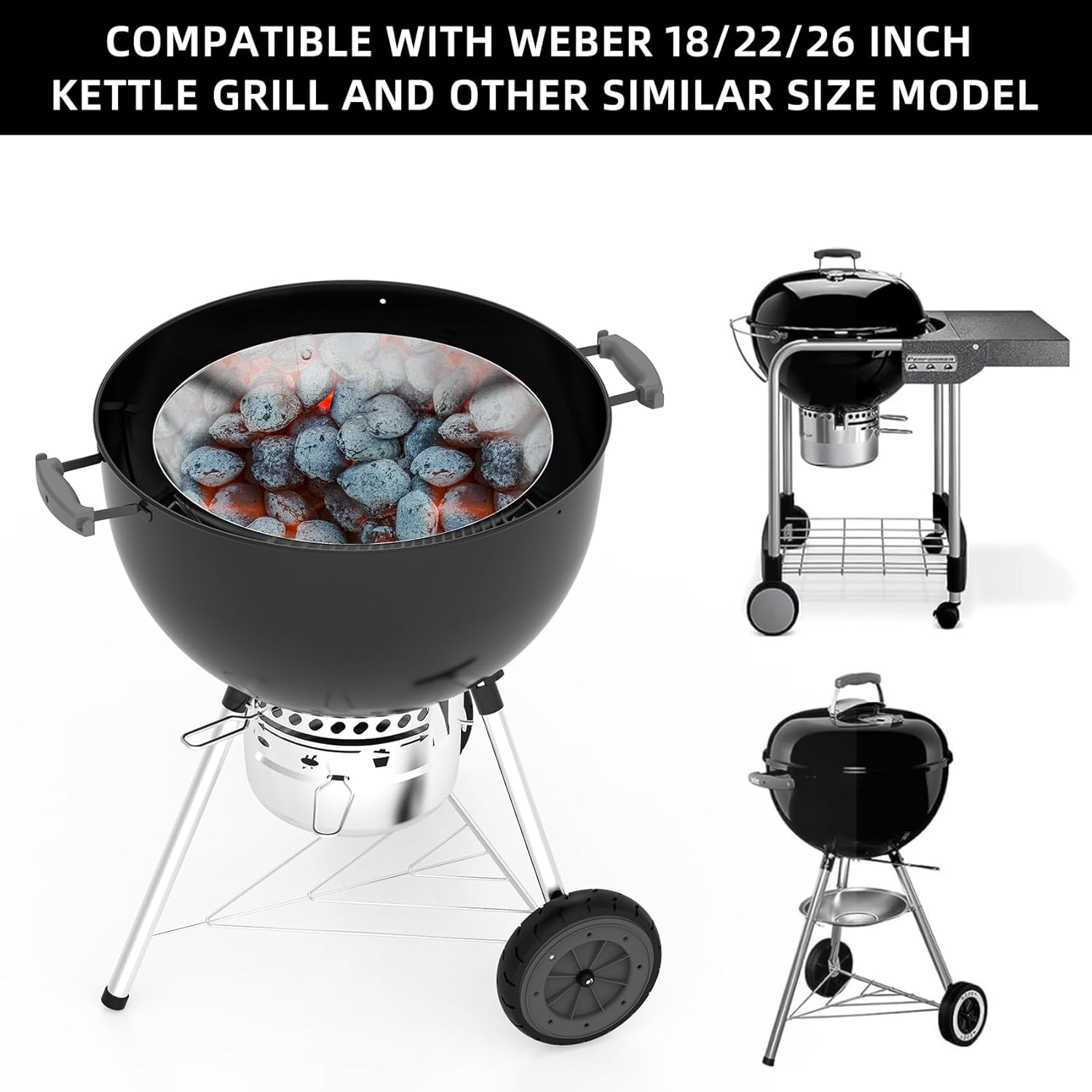 Charkettle Stainless Steel Charcoal Briquet Holder, BBQ Charcoal Basket Compatible with Weber 18/22/26 Inch Kettle Grills