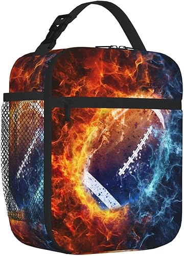 Miniatura 3 de SARA NELL Lonchera colorida de fútbol americano con bola de fuego, bolsa de almuerzo aislada, reutilizable, portátil, bolsa enfriadora para mujeres,