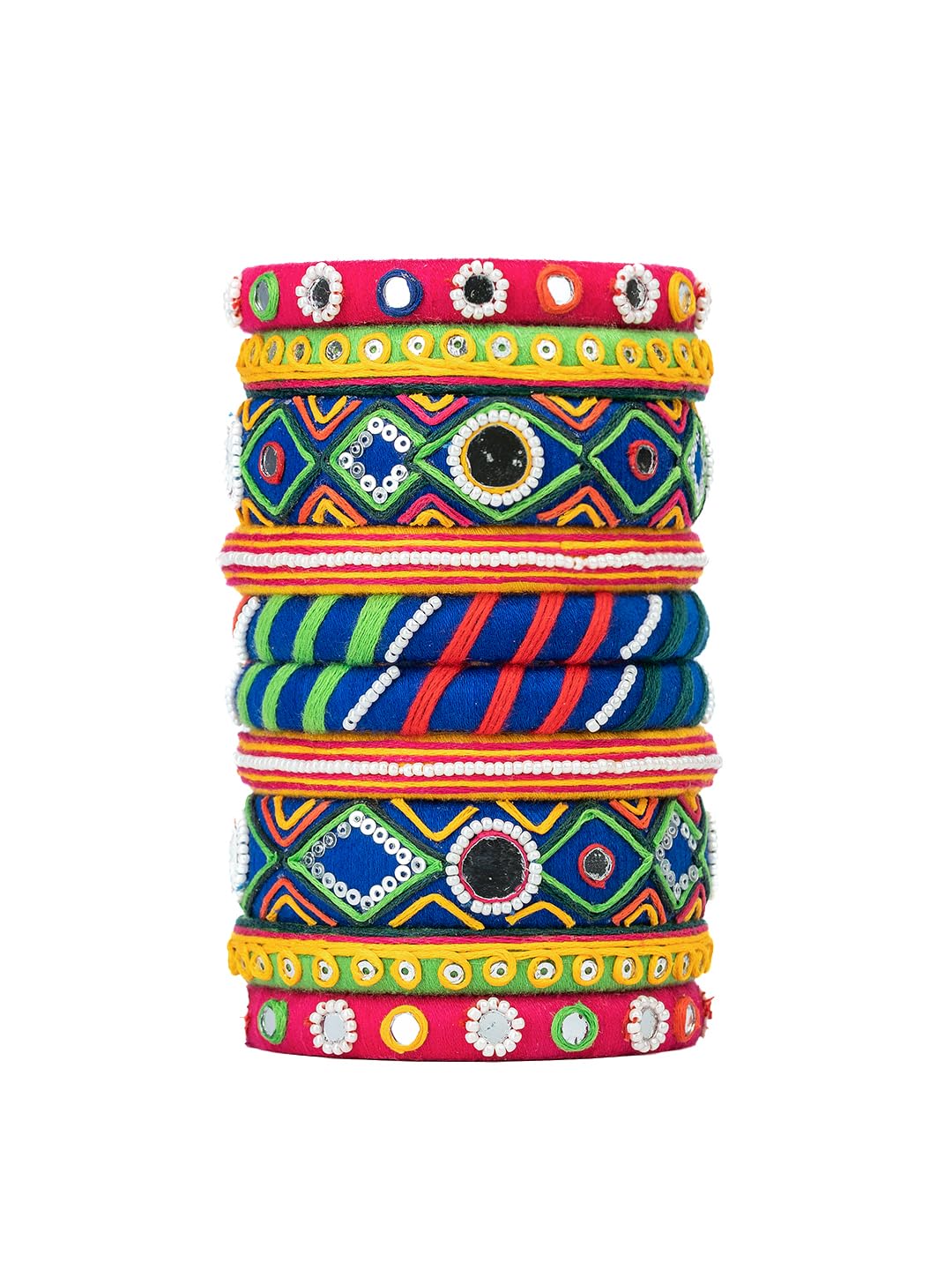 Taasha Craft Idika multicoloured cotton thread embroidered mirror work Navratri bangles set For Women & girls Size 2.2 Set of (10 Bangles) (B0DF5V761D) Amazon Price History, Amazon Price Tracker