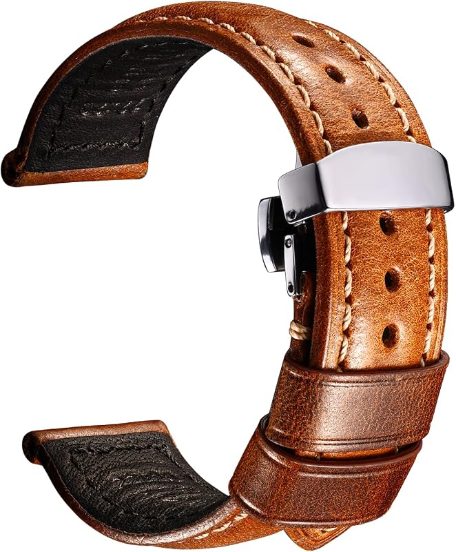 REZERO Leather Watch Bands, Thickened Vintage Watch Strap - Butterfly Clasp | Watch Bands Replacement | Spring Bars Installation | 316L Stainless Steel Hardware | Men & Women | 18/19/20/21/22/23/24/26mm