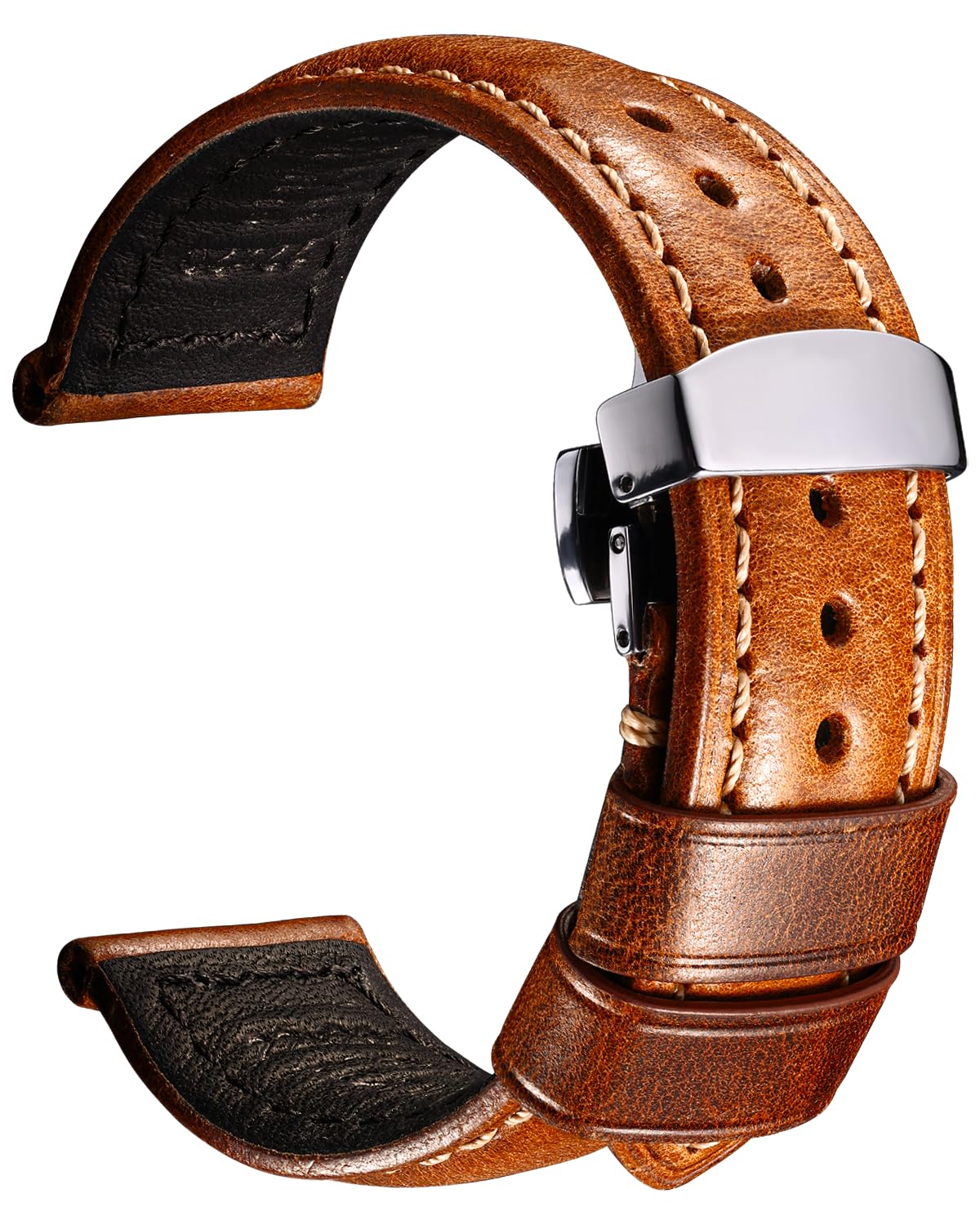 REZERO Leather Watch Bands Thickened Vintage Watch Strap Butterfly Clasp